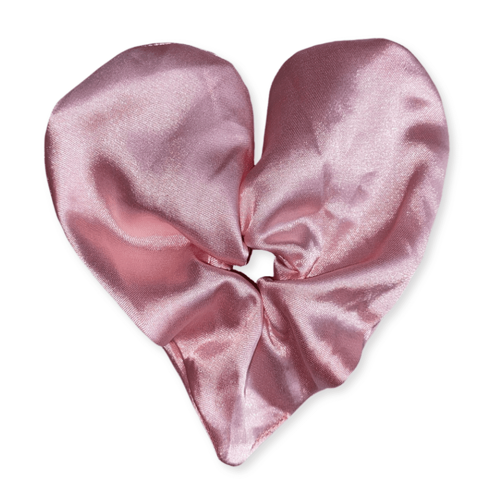 Pink Satin Heart Scrunchie