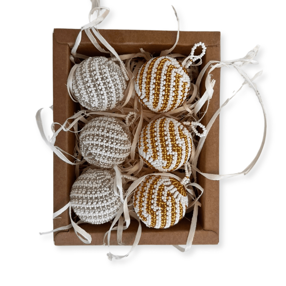 Stunning Handmade Gold and Silver Beaded Christmas Baubles