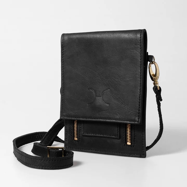 Urban Laminated Cellphone Sling - Black Leather