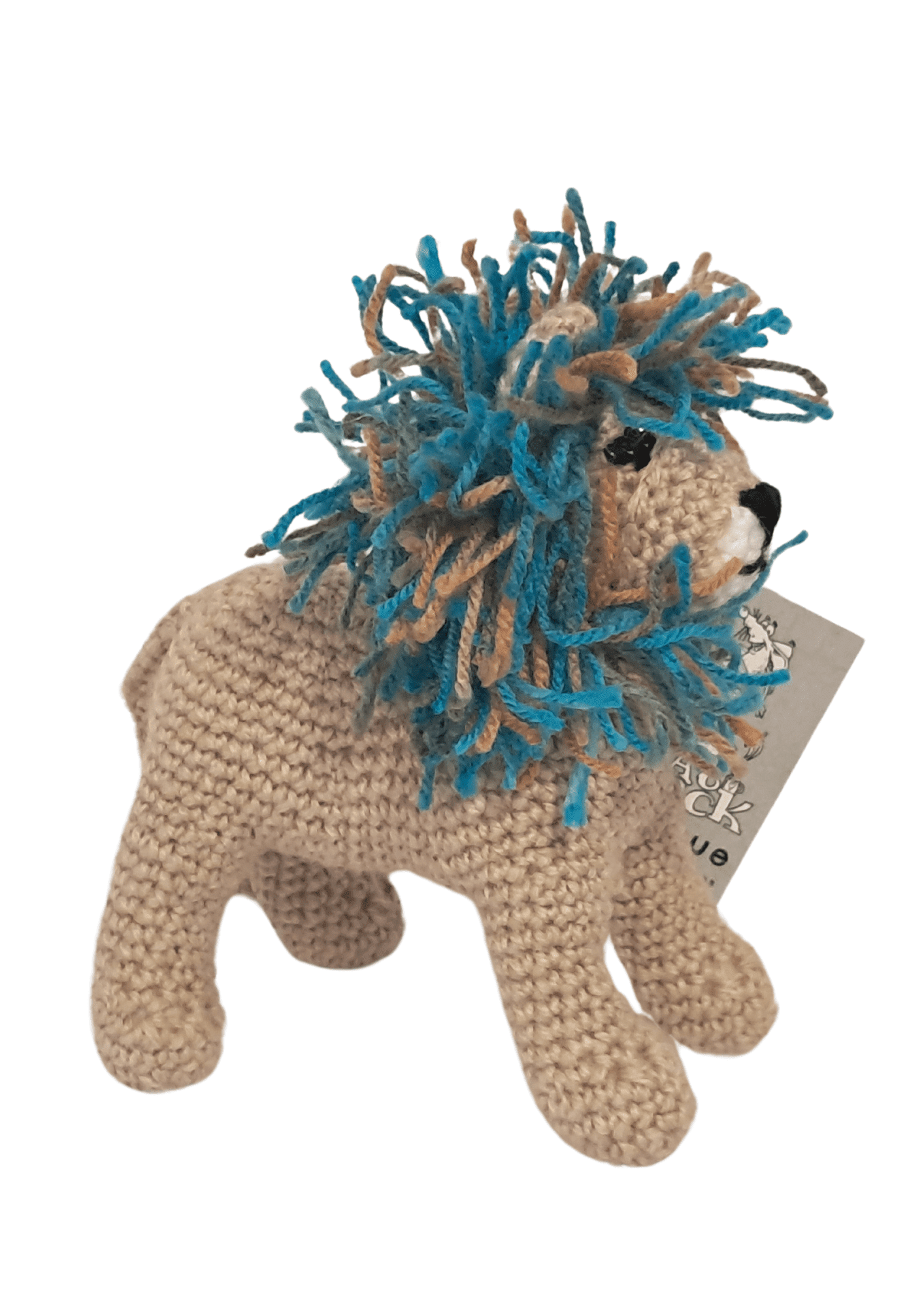 Crochet Lion Handmade (Beige with a Blue Mane)