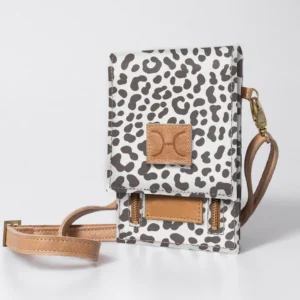 White Cheetah Cellphone Sling – Laminated Leather