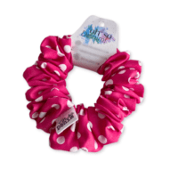 Pink and white polka dot scrunchie